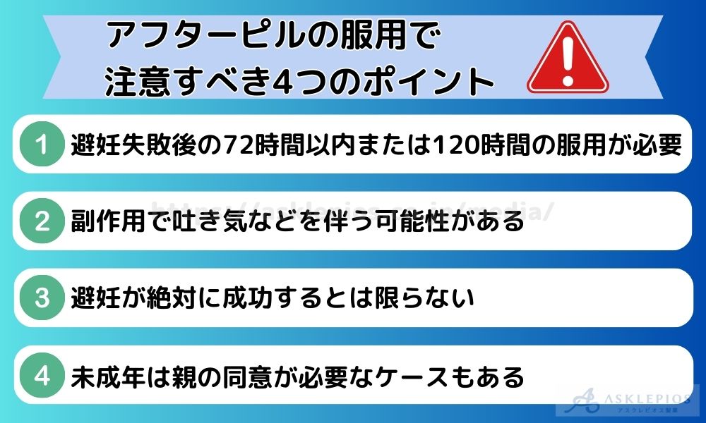 アフターピルの服用で注意すべき4つのポイント