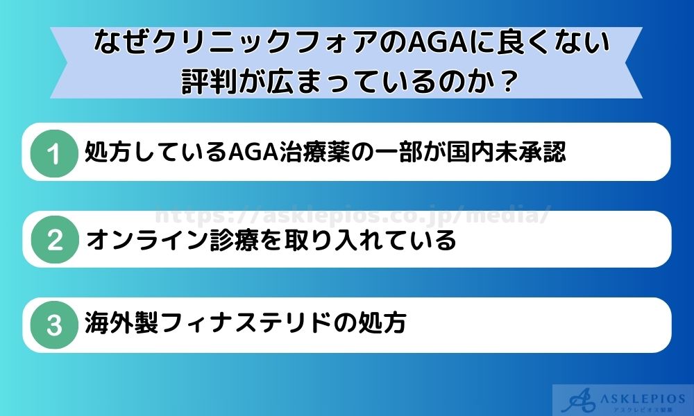 なぜクリニックフォアのAGAに良くない評判が広まっているのか？